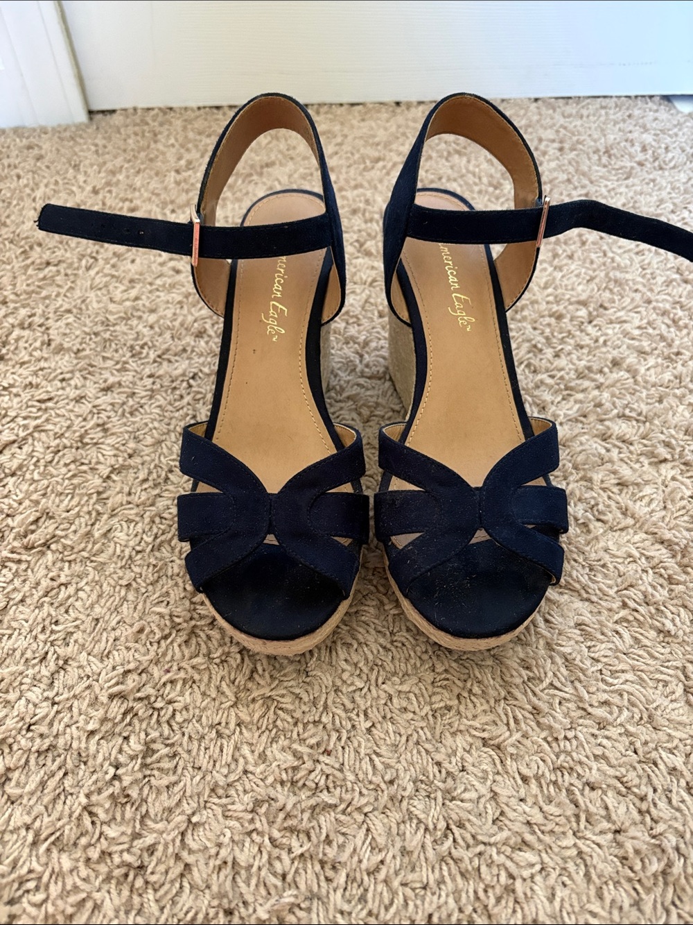 American Eagle Outfitters Navy Suede Platform Wedge Sandals